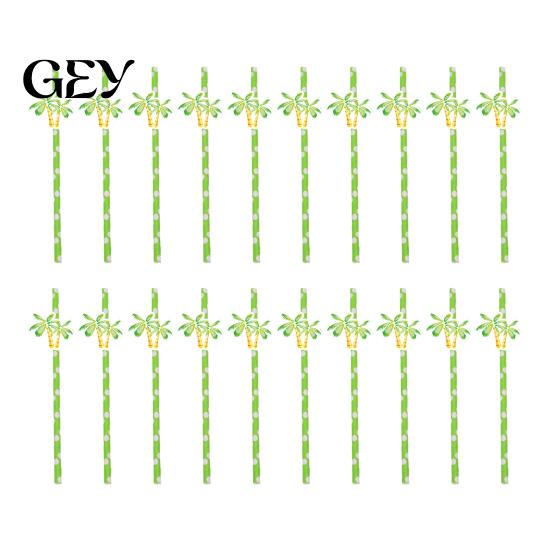 Picnic Disposable Straws 20Pcs Paper Straws, Hawaiian Palm Tree Party Drink Cold Cocktail Green Coconut Summer Decor Eco-friendly