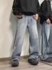 Мужские модные американские ретро-рваные широкие джинсы с полосками