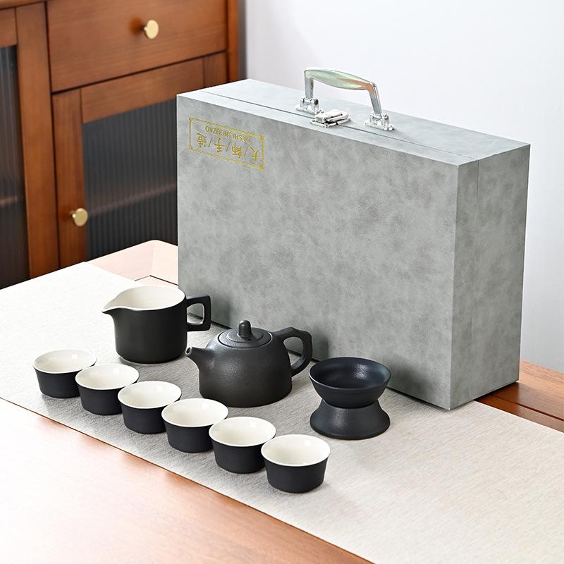Чайный сервиз Кунг-фу из черной керамики в японском стиле, бытовой керамический чайник, маленький набор чайных чашек, подарочная коробка