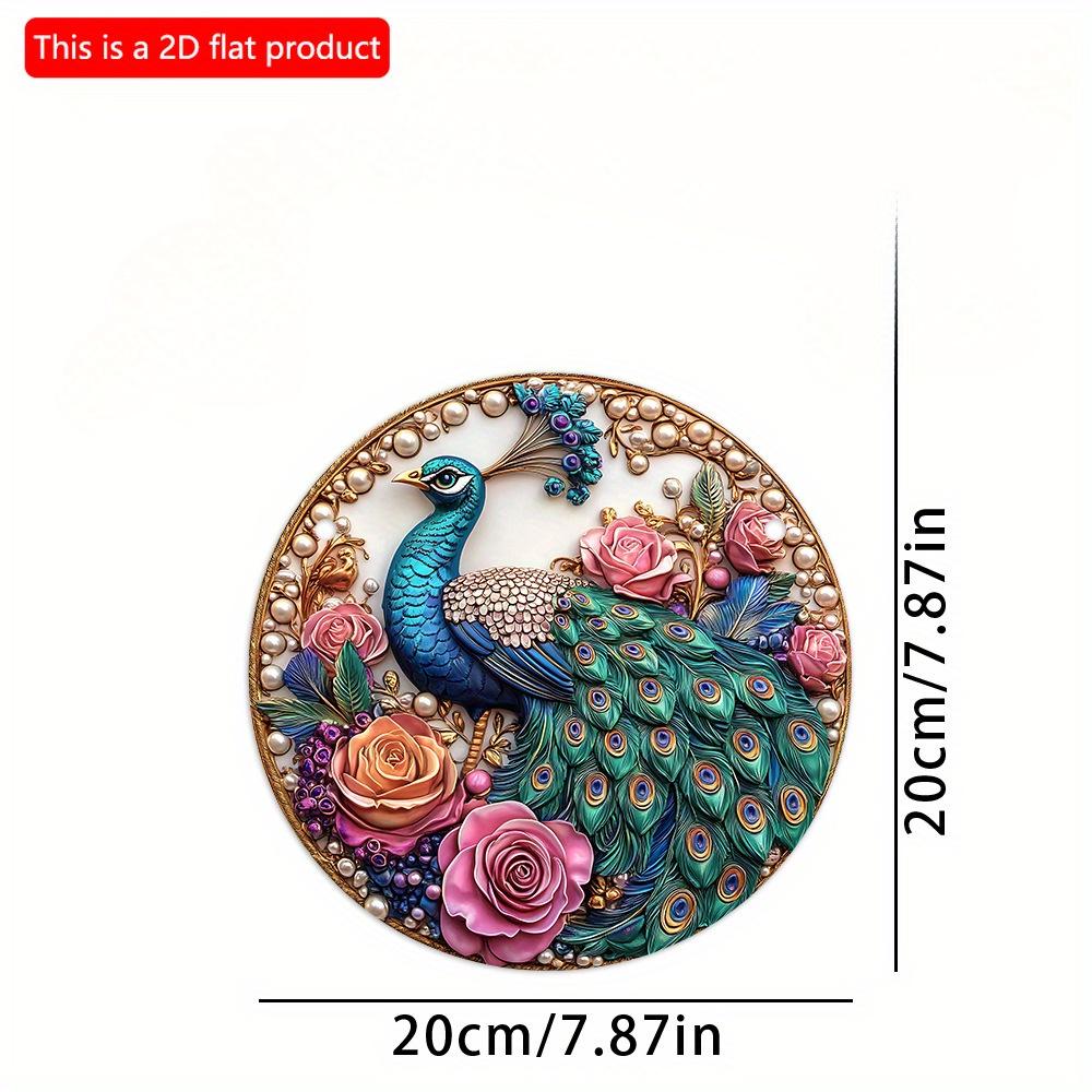 2D Flat 20cm 1pc Unique Peacock Crown Round Wooden Wall Hanging Decor - Beautiful Peacock &Flowers Wooden Pendant Gorgeous Retro Style Home Decoration