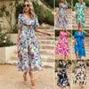 1Pcs Women's Summer Dress with Waisted V-neck Print Maxi Dress