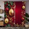 2pcs HD Christmas Drop Ball Holly Berry Decorative Curtain Red Green Tie Digital Printed Curtain Home Decoration Style Decora
