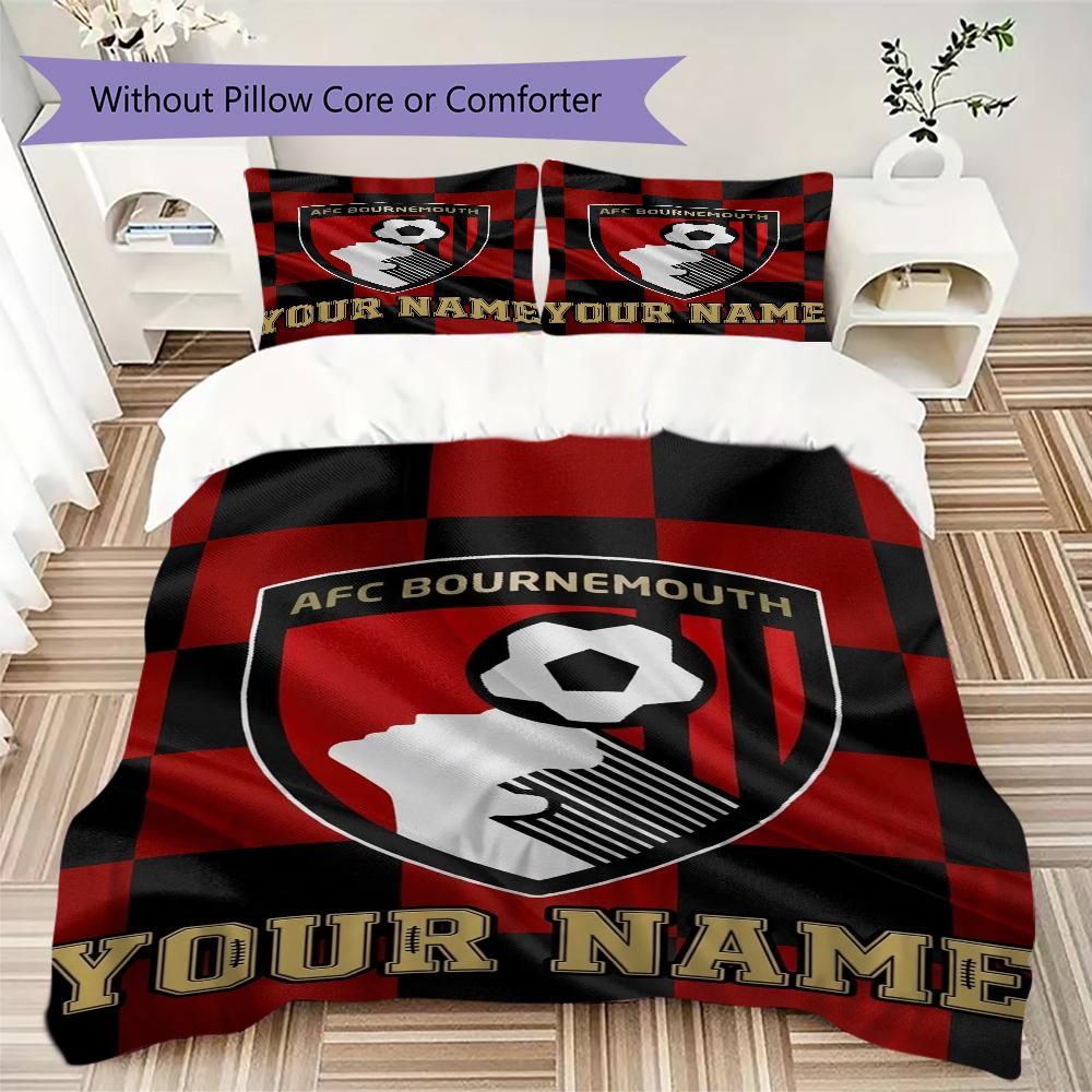 Custom Name Afc Bournemouth Pattern Bedding uilt Set uilt Cover Pillowcase Home Decoration Birthday Gift (1*duvet cover+2*pillowcase without core)