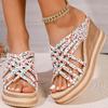 Fashion Floral Print Chunky Platform Sandal Women Plus Size Cross Strap Open Toe Sandals Ladies Non Slip Thick Bottom Wedge Sandal Mujer