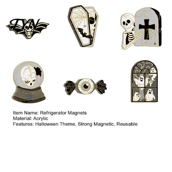 Decorative Magnets for Metal Surfaces 6 Pcs Halloween Refrigerator Magnets, Grim Reaper Pumpkin Skull Ghost Strong Magnetic Adsorption Ornaments
