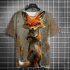 Fashion Men's Casual T-shirt 3D Printing Fun Animal Print Short Sleeve Street Fashion Wolf Fox Print Round Neck Top