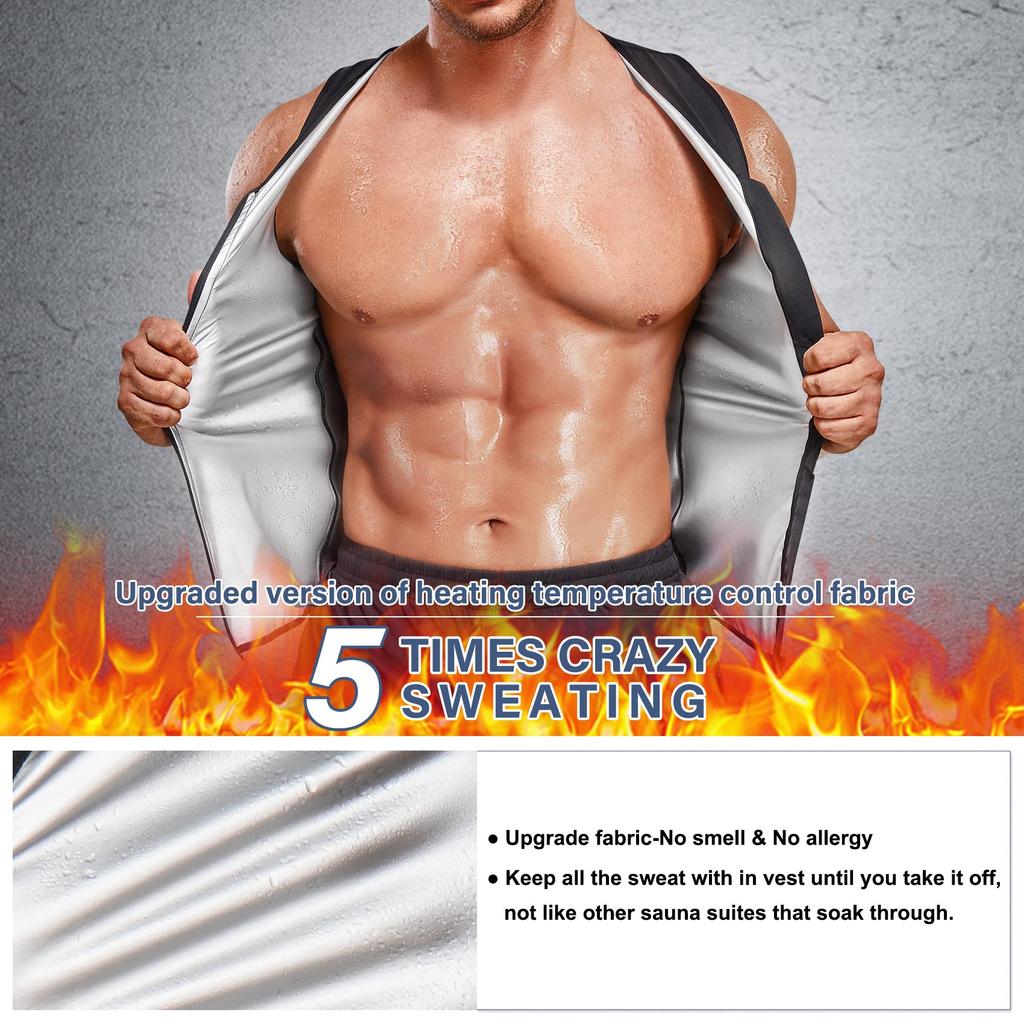 Мужской костюм для сауны, удерживающий тепло, молния, спортивный жилет для тренировок в тренажерном зале, бодибилдинг, майки для тренировок, рубашка с термо-тренером для талии, формирователь тела для похудения