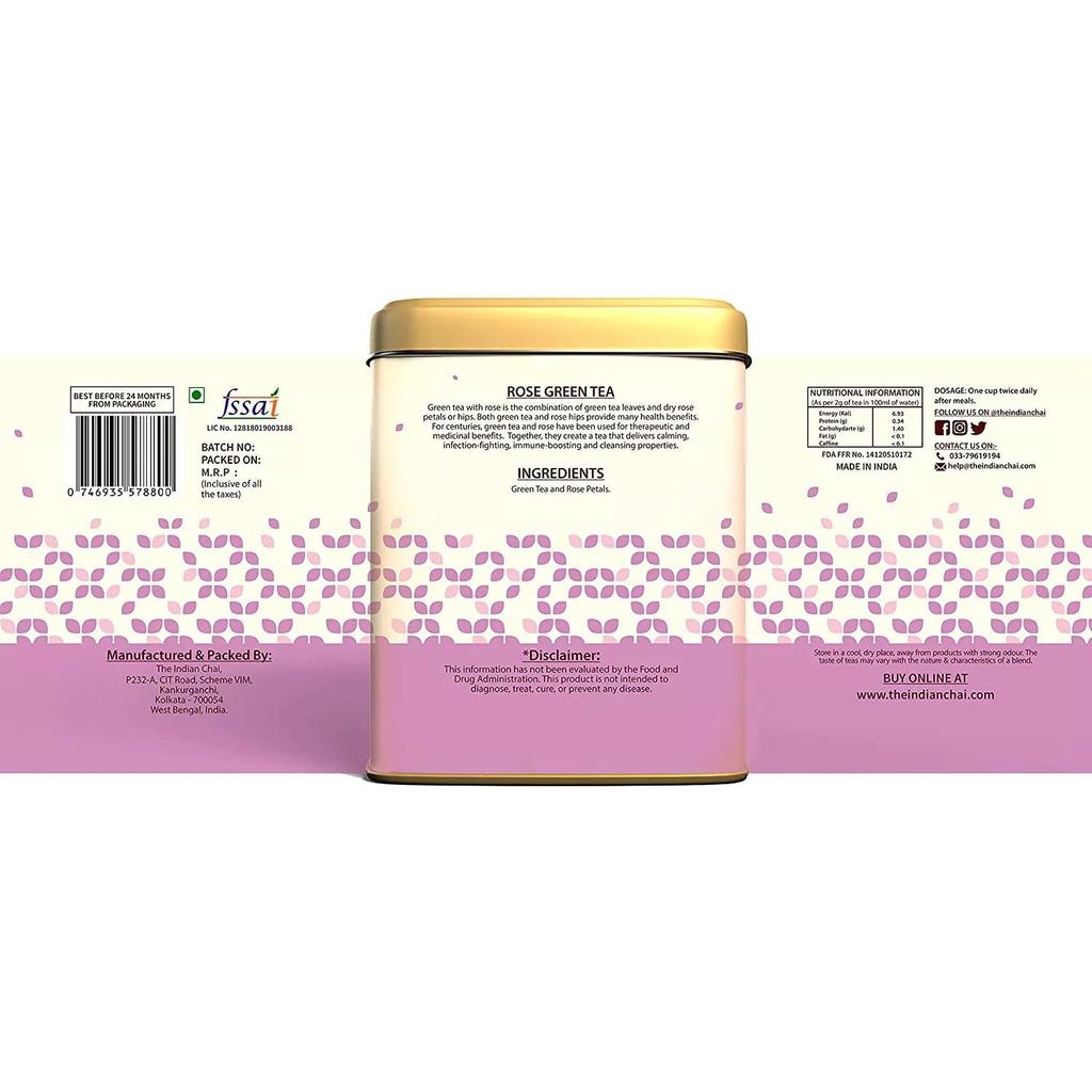 Green Tea with Rose Petals (100 G), Rose Green Tea, Indian Chai