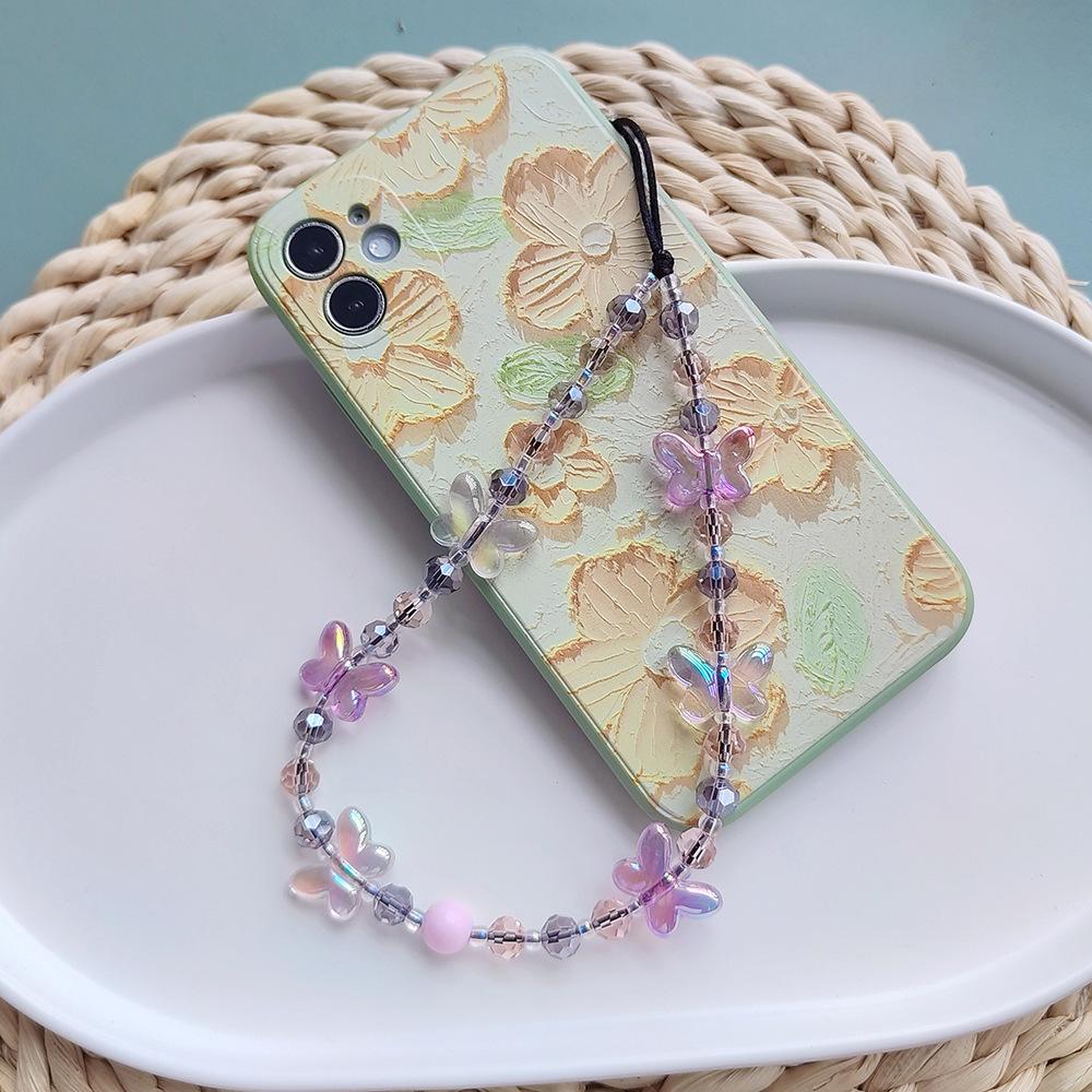 Новый кулон в виде чехла для телефона, подвеска в виде бабочки с кристаллами, цепочка для телефона, чехол для телефона из бисера, кулон