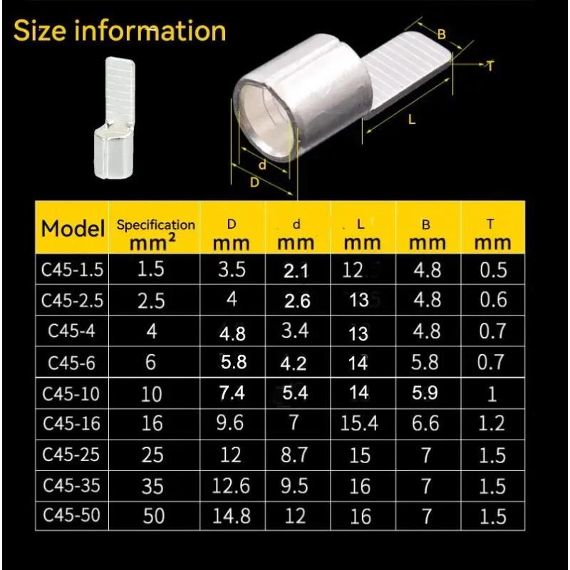 Really Copper Circuit Breaker Plug Pin Crimp Terminal C45-1.5 2.5 4 6 10 16 25 35 50 Mm² C45 Air Switch Connector100/50/20/10Pcs