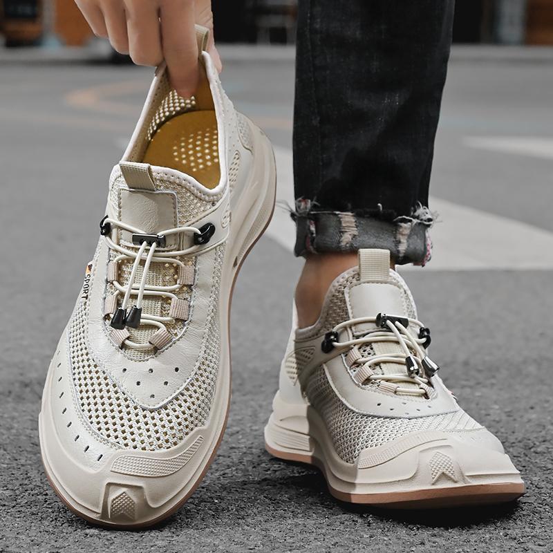 Fashion Soft Sole Flats Men's Casual Versatile Outdoor Shoes Wear Resistant Running Mesh Shoes New Hollow Breathable Sports Trendy Shoes