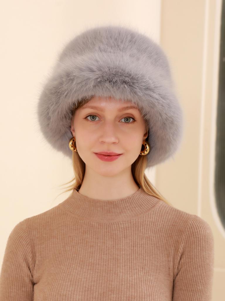 Осень и зима Новая шапка-горшок с большими карнизами и мехом Теплая женская шапка Утолщенный искусственный мех Лиса Шапка рыбака
