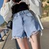 Classic and Minimalist Fashion Versatile Broken Holes Female Loose Summer High Waist Thin Wide Leg A Word Sub Denim Shorts Individuality Trendiness