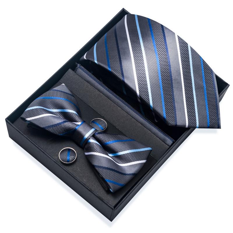 Комплект из 6 предметов, деловой мужской галстук, 8 см, галстук-бабочка, подарочная коробка.