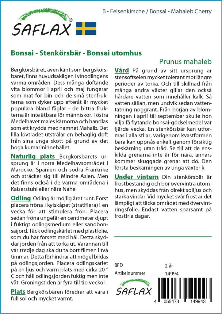 SAFLAX Garden in the Bag - Бонсай - Махалебская вишня - 30 семян - С субстратом в подходящем пакете-стойке - Prunus mahaleb