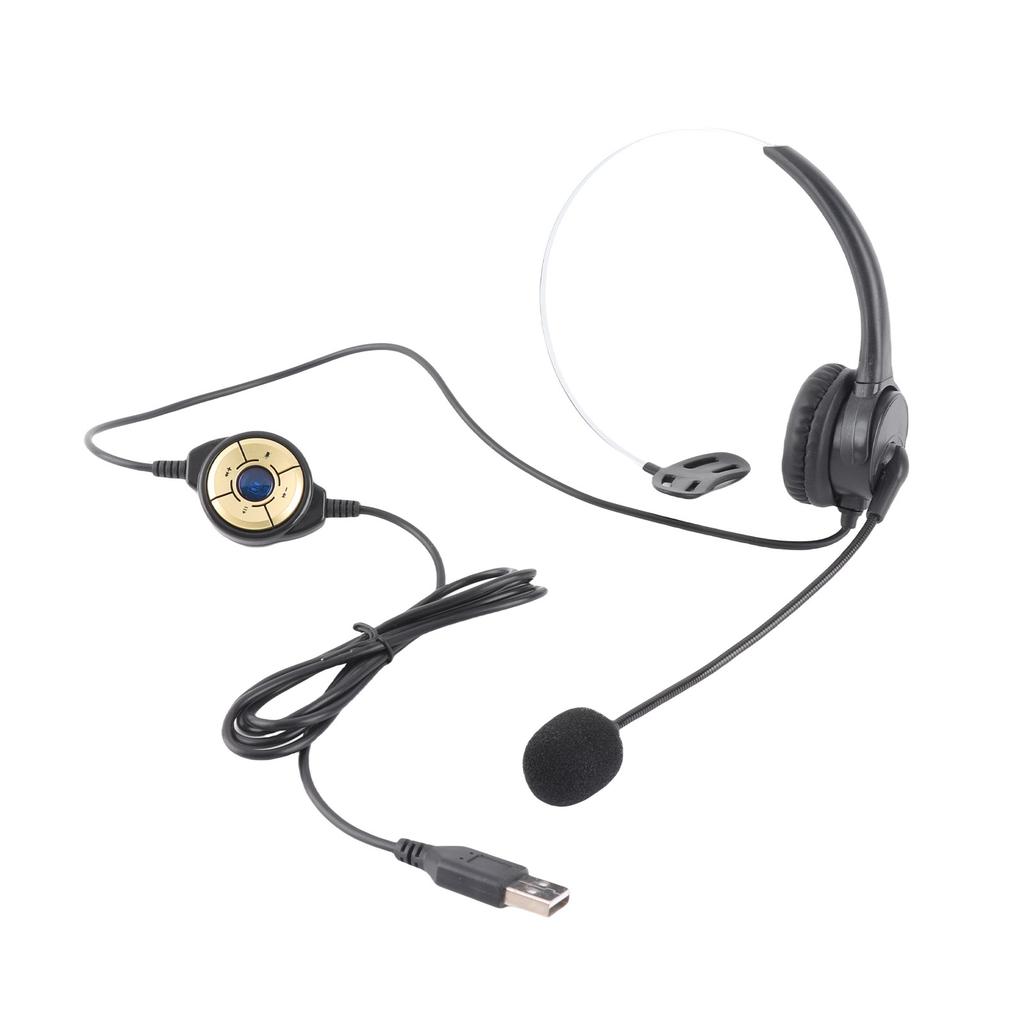131 One Ear Headset, USB Headphones, Head Mounted Computer Headphones for Call Center Headsets in Right and Left Ear with Volume Control in Cable