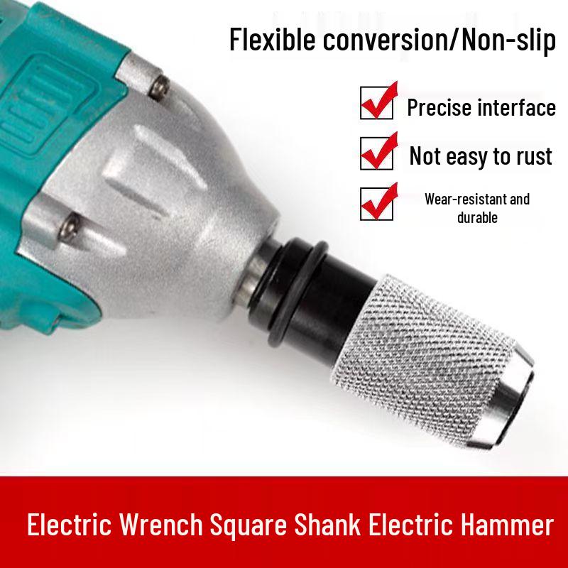 Electric Wrench to Hammer Adapter: Convert 1/2 Square Shank to Round Shank with 2 Slots & 2 Grooves for Impact Drill