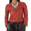Womens Red Genuine Lambskin Leather Biker Jacket | Ladies Slim Fit Motocycle Jacket , Handmade Quilted Winter Leather Jacket