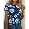 Summer Fashion Women's T-Shirt Beautiful Flowers Stylish Printed Casual Short Sleeved Crew Neck Tees Round Neck Regular Tops