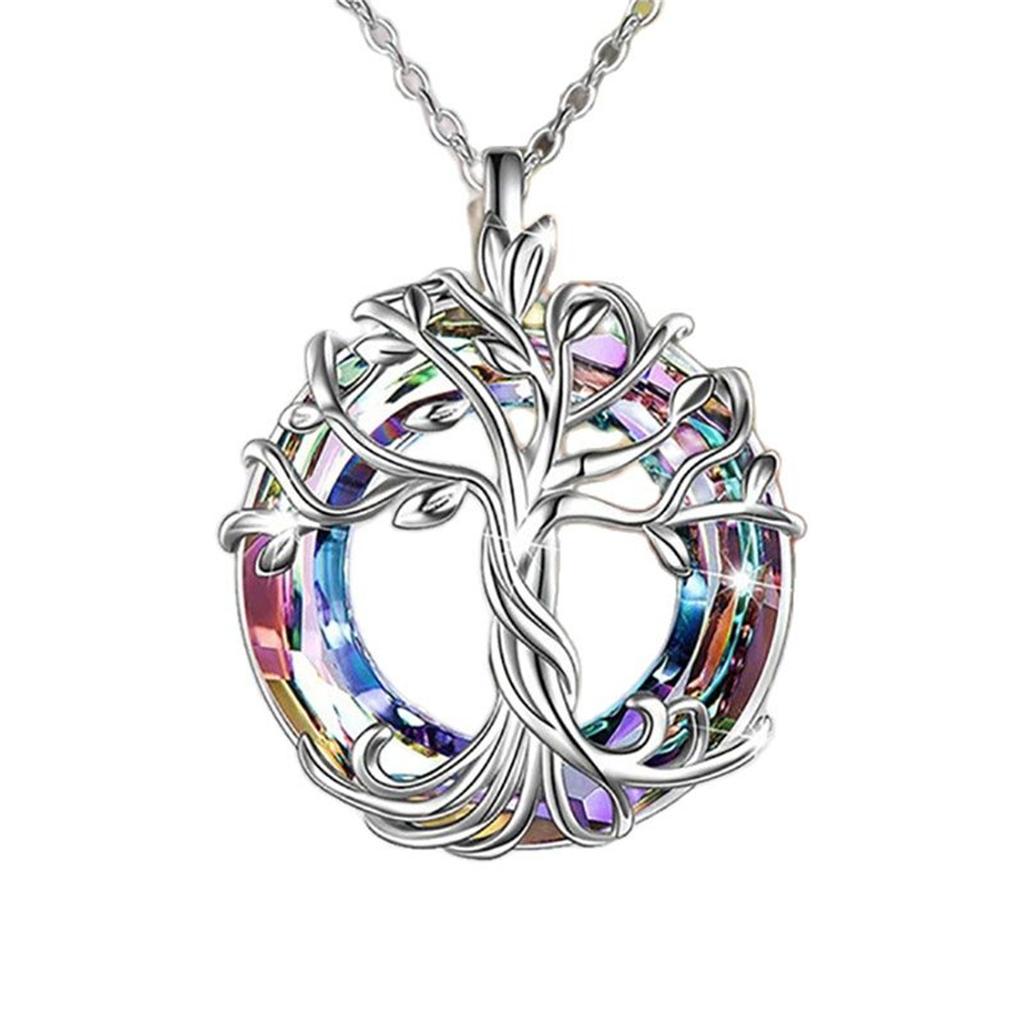 Exquisite Celtic Family Tree Necklace with Circle Crystal - Tree of Life Jewelry Gift for Women Girls Mom Birthday