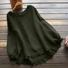 2024 Women's Cotton Linen Ruffle Cuff Long Sleeve Round Neck Shirt