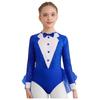 Girls Jazz Dance Costume Sparkly Sequins Bodice Tulle Skirted Leotard Long Sleeve Back Invisible Zipper Bodysuit