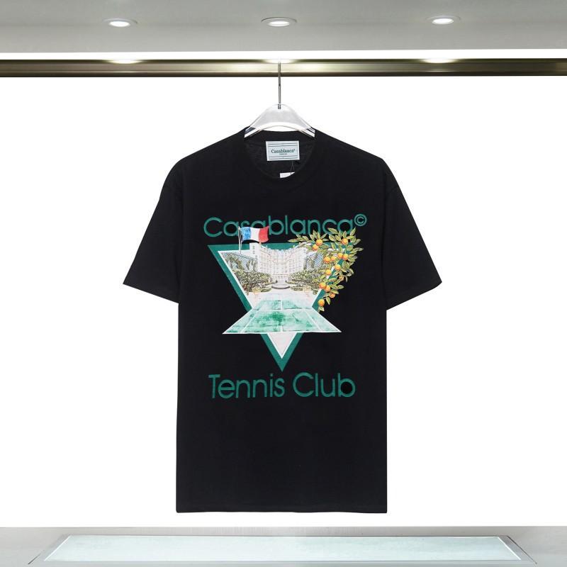 Casablanca Short Sleeve T-Shirt Couples Round Neck Loose Fit Cotton Casual Daily Wear