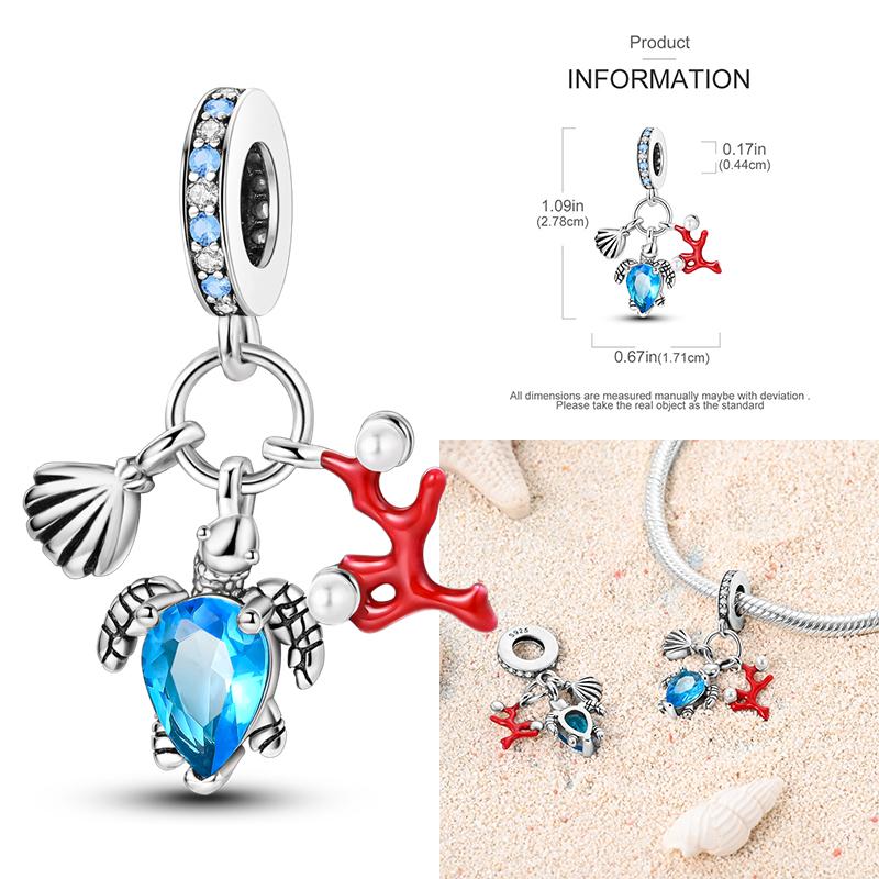 Copper Charms Clock Ocean Sea Turtle Mermaid Heart Shape Beads Fit Original Pan Pendant Bracelet Diy Woman Jewelry