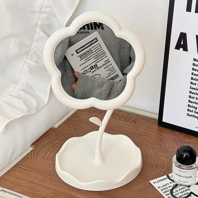 1PC Portable Mini Mirror Flower Mirrors Creative Dormitory Mirror For Bedroom Home Decor Rotate Mirror Girls Women New Year Gift
