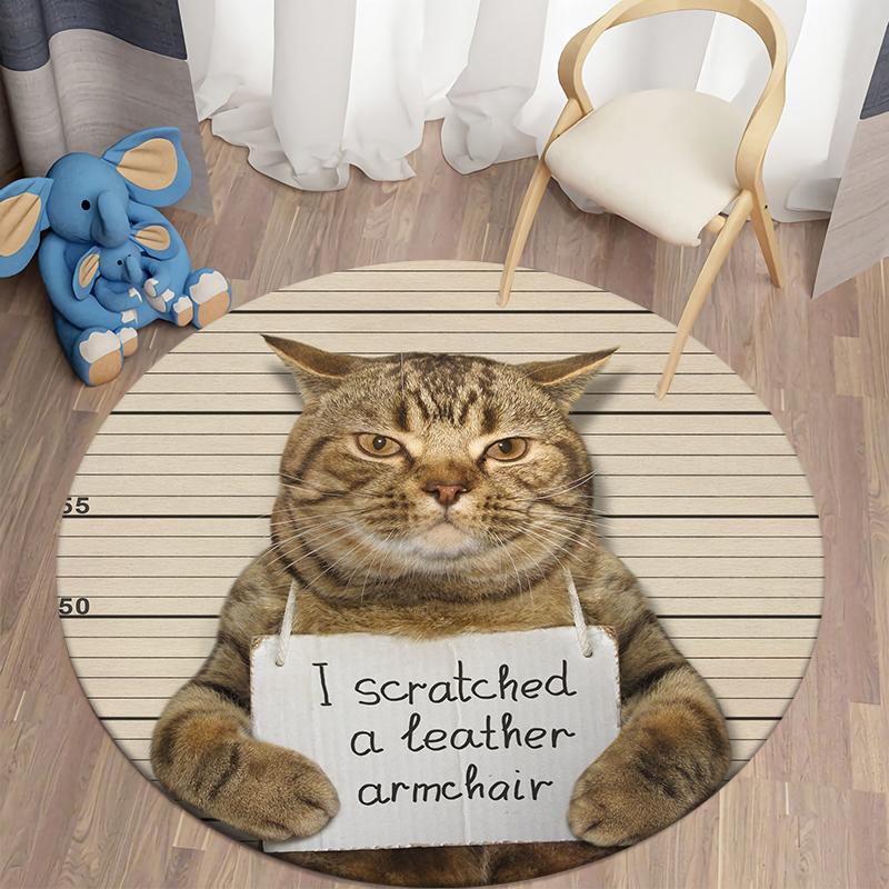Круглый ковер с принтом Bad Dog Cat, коврик для дома, гостиной, дивана, спальни, украшение пола, ковер из полиэстера
