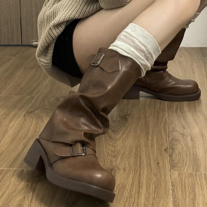 Fashion Retro Brown American Western Cowboy Boots for Women's High-quality Thick Heel Short Boots Casual Fashion Women Boots Botas Mujer