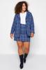 Women's Plus Size Jacket Indigo Tweed Plaid Patterned Lined Button Jacket