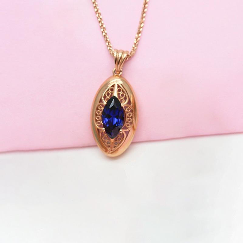 Фиолетово-золотой инкрустированный синий камень Сверкающий кулон Розовое золото Роскошная модная цепочка на ключицу
