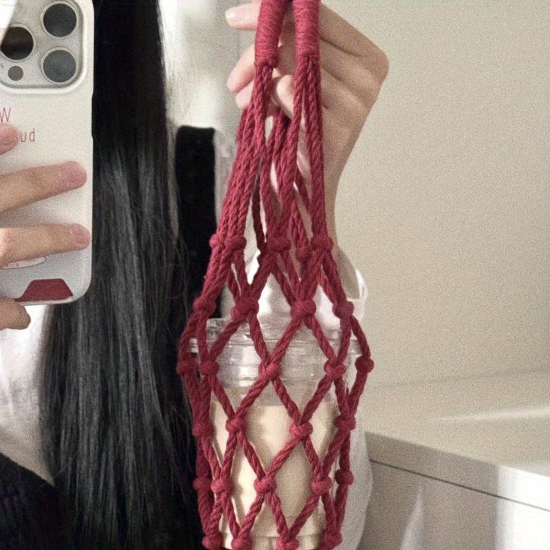 Вязаный крючком сетчатый мешочек-подстаканник, чехол для чашки с ажурным плетением, держатель для бутылки с водой, кофе, кружки, портативная сумка для переноски