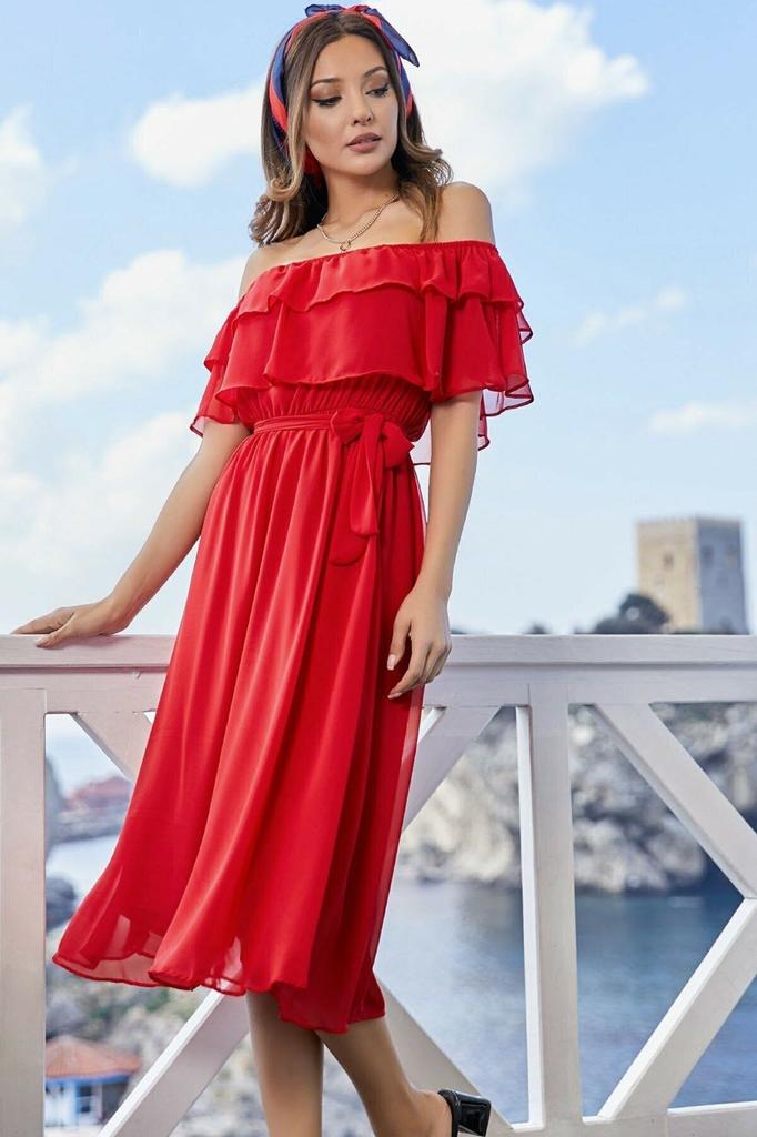 Женское платье большого размера из шифона с воротником Carmen