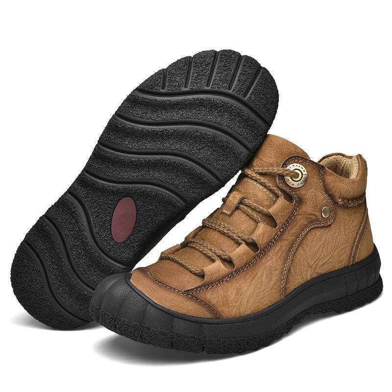 Men's Hiking Leather Boots High Top Plush Outdoor Cotton Shoes Large Size 39-46