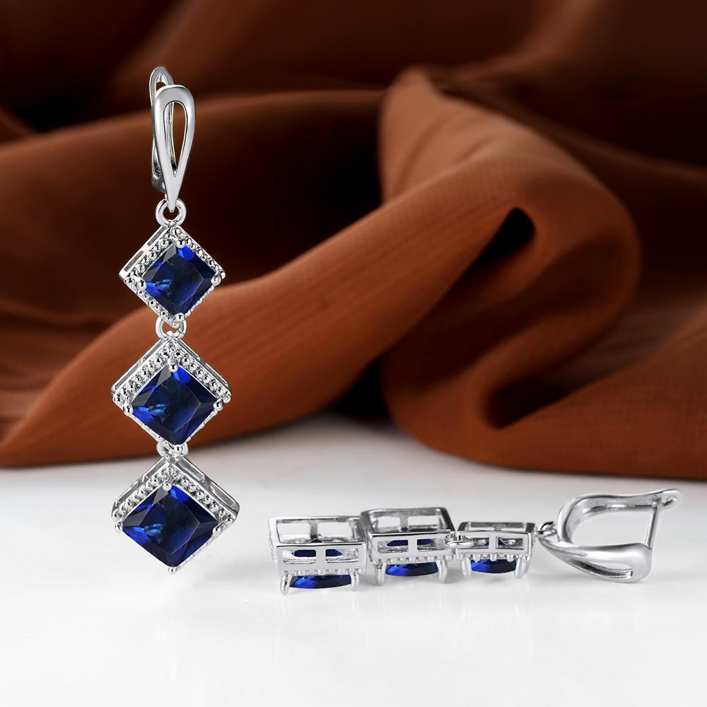 Длинные висячие серьги-крючки с синим камнем принцессы, цвет серебра, желтого золота, квадратной огранки, кольцо для невесты, обручальные украшения