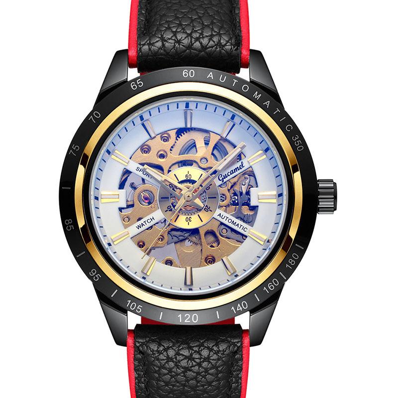 Кожаный наконечник GUCAMEL Business Fashion с механическими часами с полыми отверстиями