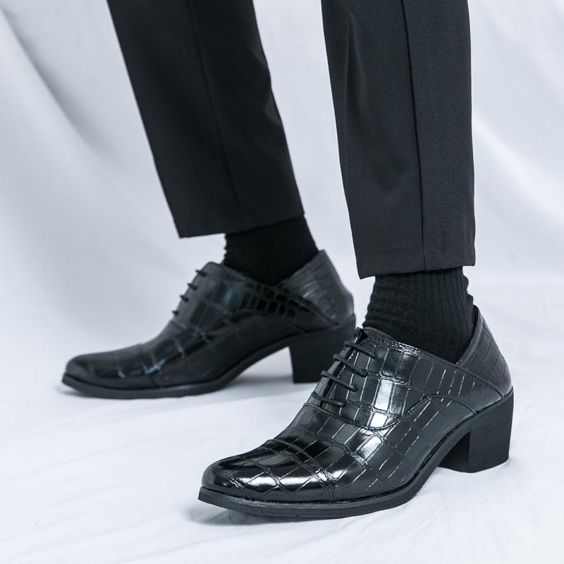Мода 2025 Кожаные Туфли на Высоком Каблуке Мужские Клубные Туфли Классический Острый Носок Мужская Повседневная Обувь На Все Случаи Мужские Ботинки Мужские Ботинки для Ходьбы на Шнуровке