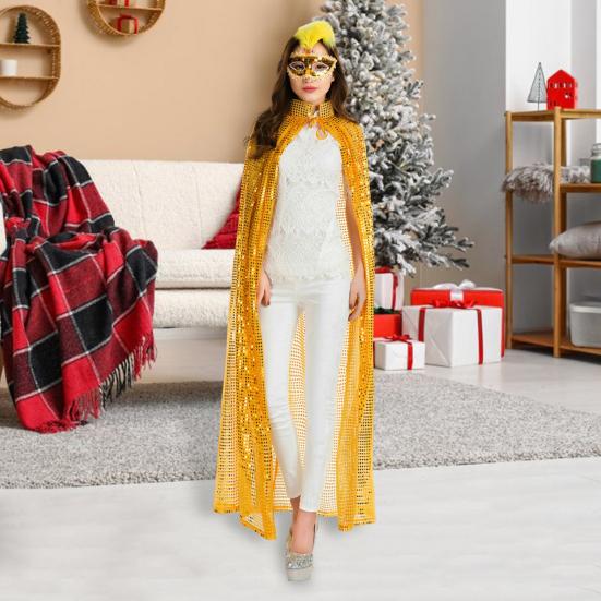 Adult Long Paillette Cape for Women Halloween Party Sequin Cloak Costume Full Length Witch Cosplay Robe for Role-Playing Stage Performances