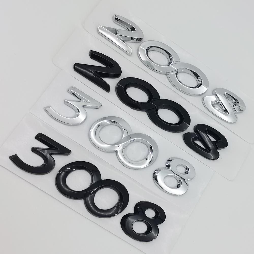 3D ABS Car Stickers Chrome Black Logo Letters 2008 3008 4008 5008 Emblem Badge For Peugeot Rear Trunk Sticker Decal Accessories