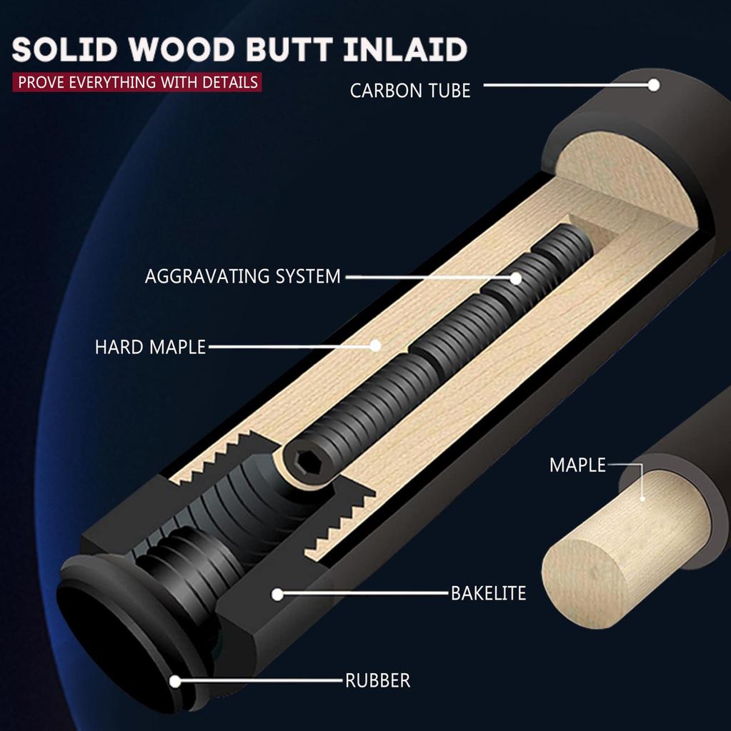 KHEALING Бильярдный кий Карбон Наклейка из свиной кожи Черный Электрическое дерево Наклейка Т 700 Карбоновое волокно 58 дюймов Бильярдные принадлежности Соединение Ручная работа Прямой Подходит 9 шаров унц