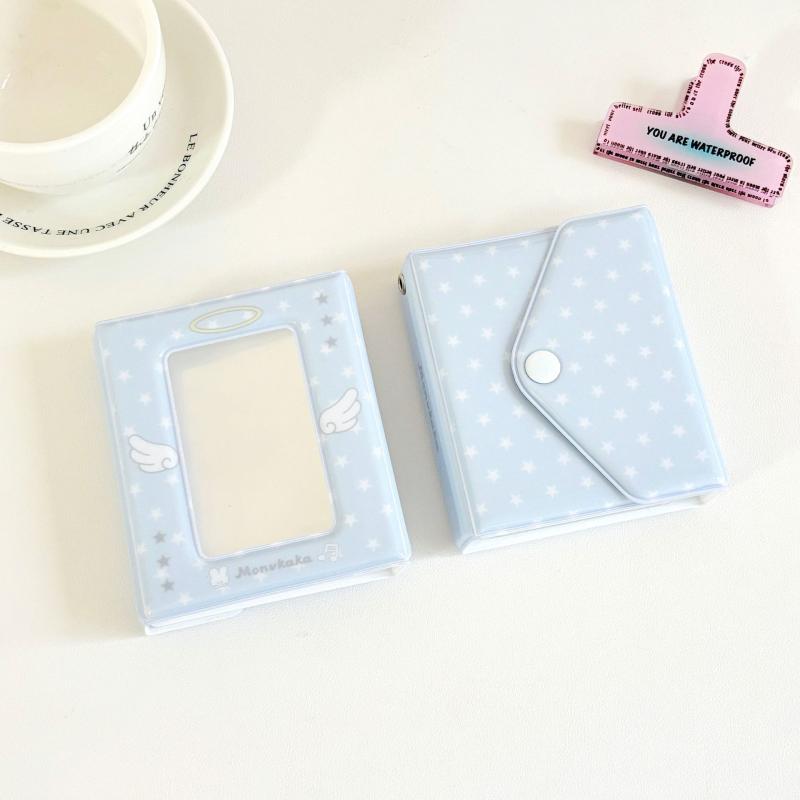 Мультяшный альбом-кошелек на 40 кармашков со стилем «Ангельские крылья» для фотокарточек размером 2,3x3,9 дюйма, мини-альбом для визиток, K-Pop звезд, с кнопкой