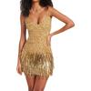 Women Wrapped Dresses, Sleeveless Off Shoulder Sequined Tassels Casual Party Spring Summer Dress