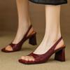 2025Summer New Sandals Chic Wine Red Leather Summer Shoes Formal Dress Slingback Beige Sandalias Femininos Work Pumps
