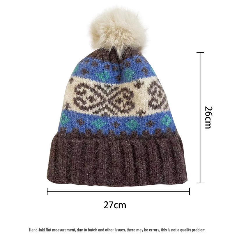 Ретро вязаная шапка с помпоном в стиле Fair Isle от Cat Brother - Тепло для осени/зимы