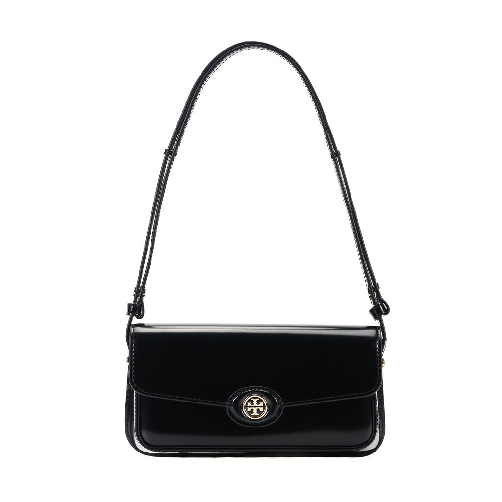 Tory Burch Robinson Logo Flap With Magnetic Snap Closure Leather Crossbody Shoulder Bag Women bags Black 161831-001