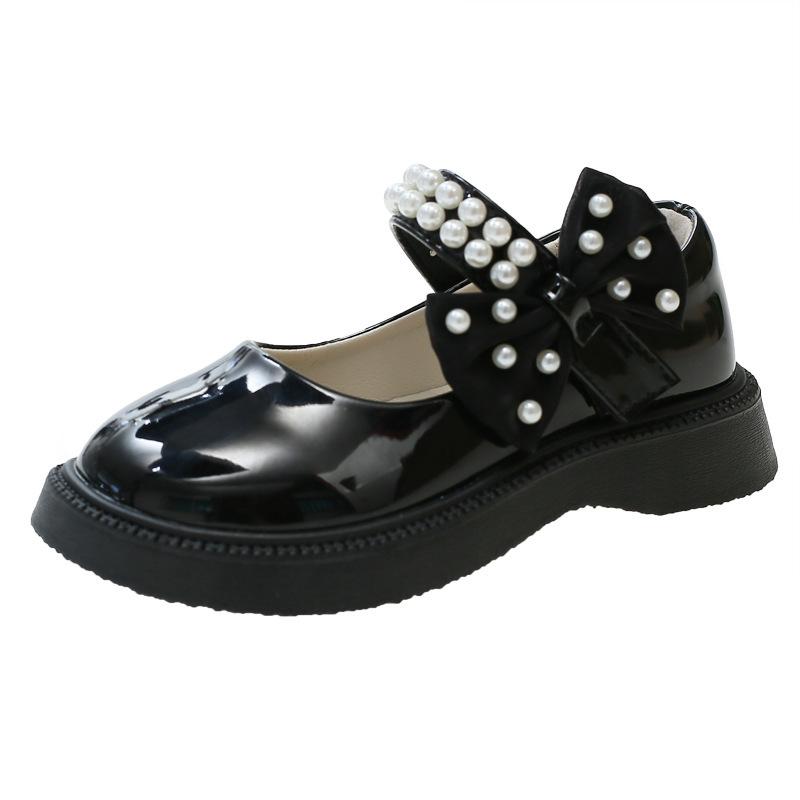 Модные туфли из кожи для девочек с жемчугом Туфли Мэри Джейн для детей среднего и большого возраста Туфли принцессы с бантом