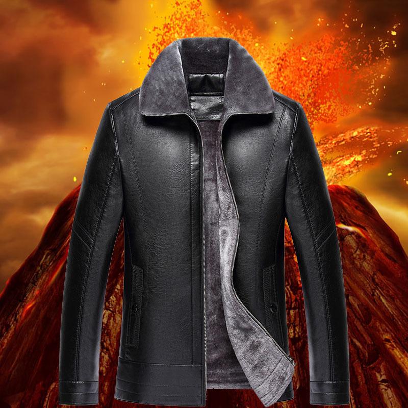 Свободная меховая куртка-папа из натуральной кожи, мужская повседневная кожаная куртка из овчины, утолщенная куртка для мужчин среднего возраста