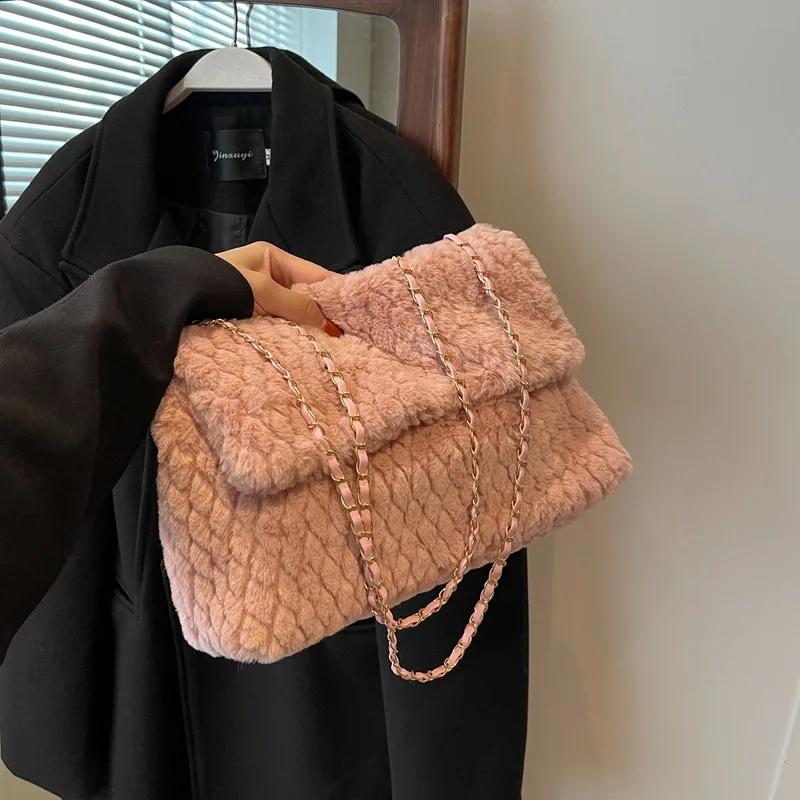 Сумка через плечо из меха ручной работы с вышитой ромбической цепочкой, большой вместимости, новая мода